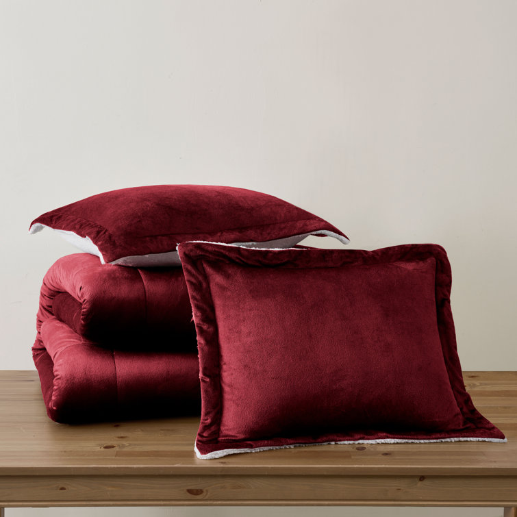 Full Burgundy Reversible Microfiber and Sherpa Comforter Set
