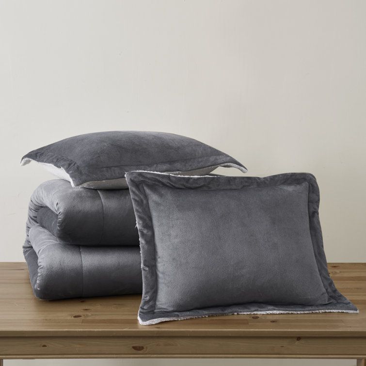 Full Pewter Reversible Microfiber Down Alternative Comforter Set