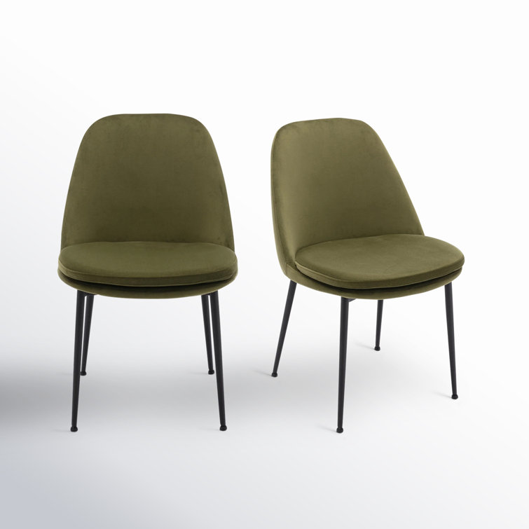 Olive Green Velvet Upholstered Side Chair with Metal Legs