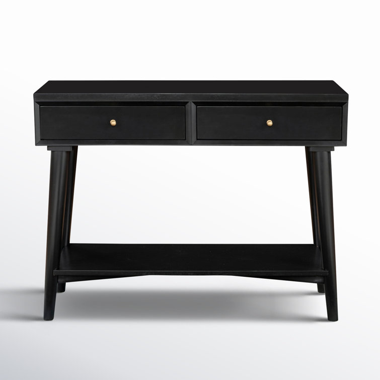 Transitional Mid-Century Black Mahogany Console Table with Storage