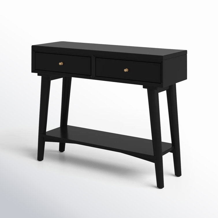 Transitional Mid-Century Black Mahogany Console Table with Storage