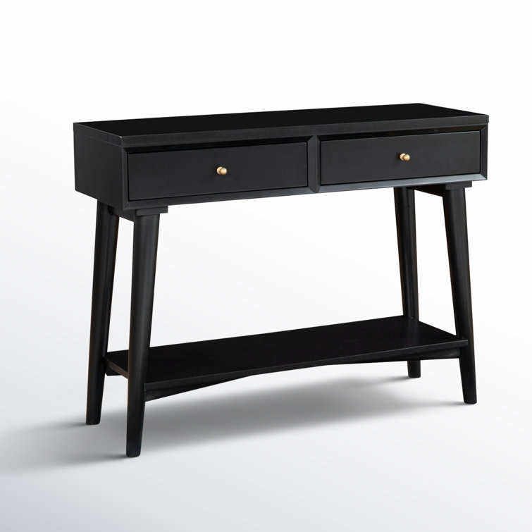 Transitional Mid-Century Black Mahogany Console Table with Storage