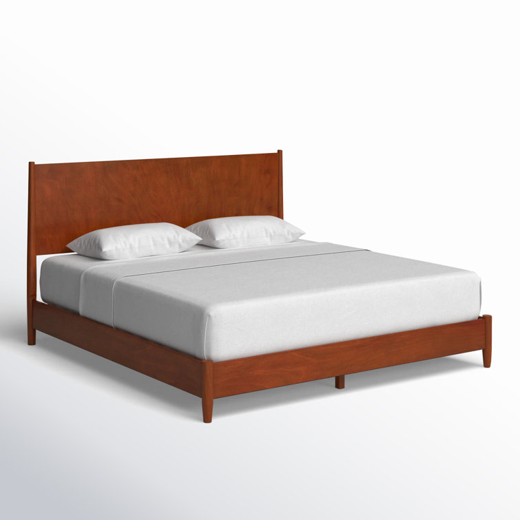 Flynn Mid-Century Modern King Platform Bed with Drawer, Acorn Brown