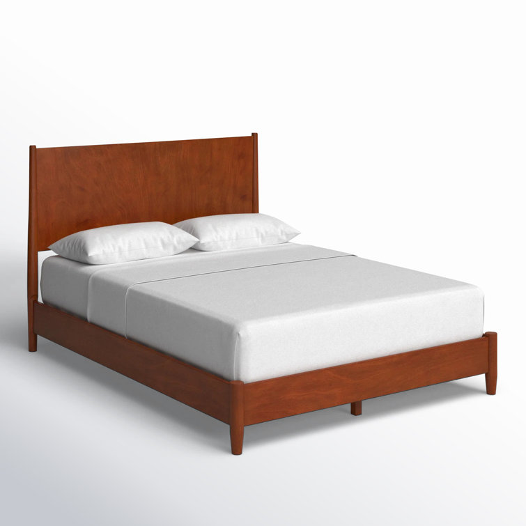 Mid-Century Acorn Full Platform Bed with Headboard and Drawer