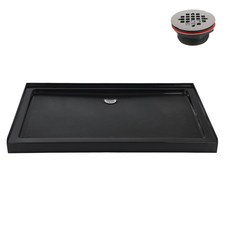 Glossy Black Rectangular Acrylic Shower Base with Center Drain