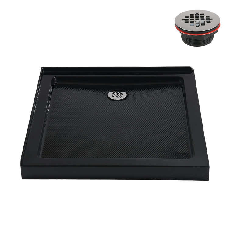 Glossy Black 36'' x 36'' Corner Acrylic Shower Base with Right Drain