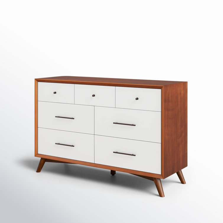 Acorn and White Mid-Century Modern 7-Drawer Dresser