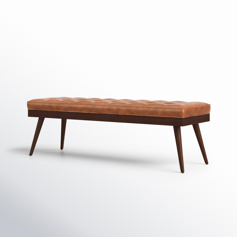 Luca 55" Cognac Tan Full-Grain Leather Bench with Mahogany Legs