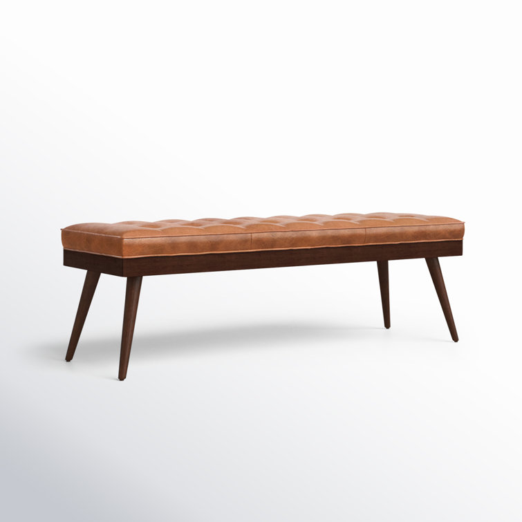 Luca 55" Cognac Tan Full-Grain Leather Bench with Mahogany Legs