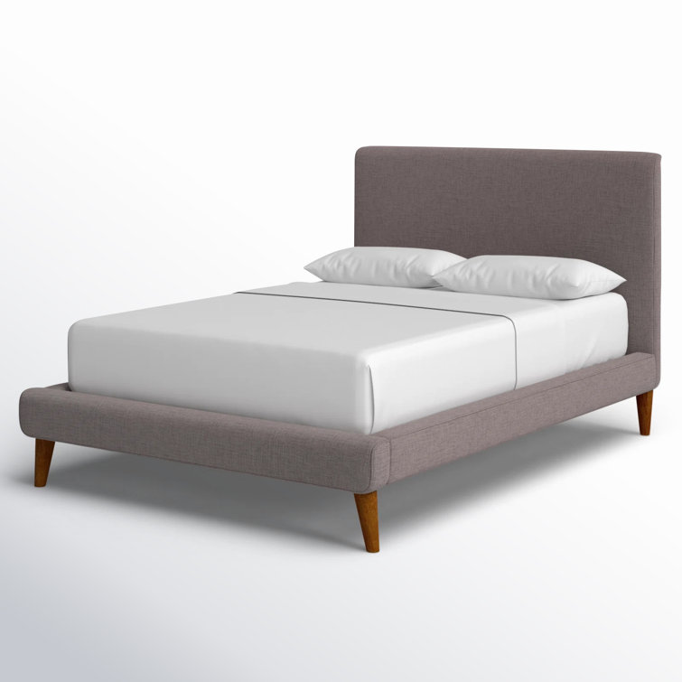 Britney Mid-Century Queen Platform Bed in Dark Grey with Pine Frame
