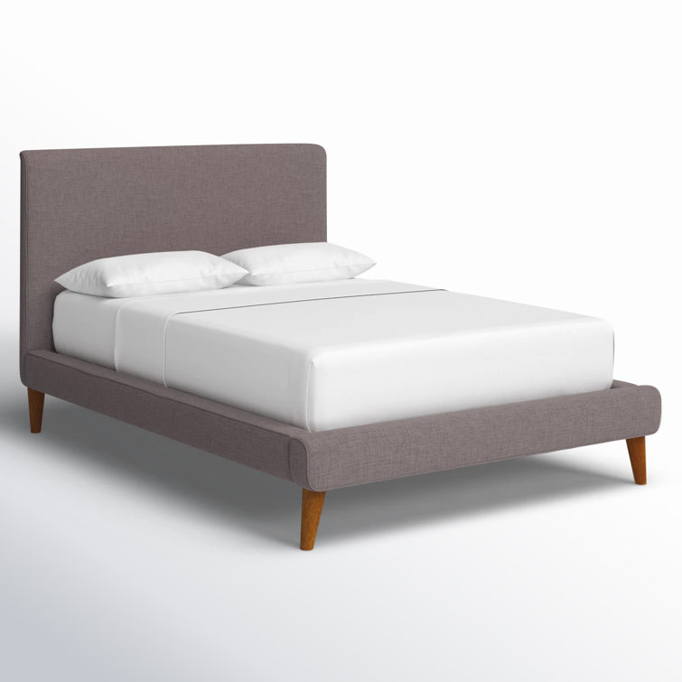 Britney Mid-Century Queen Platform Bed in Dark Grey with Pine Frame
