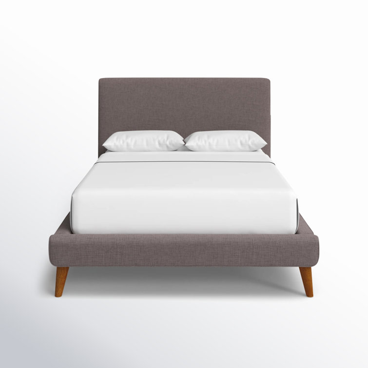 Britney Mid-Century Queen Platform Bed in Dark Grey with Pine Frame