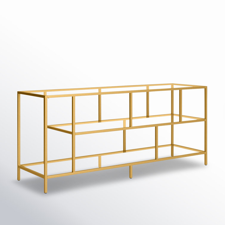 Winthrop 55" White Brass TV Stand with Tempered Glass Shelves