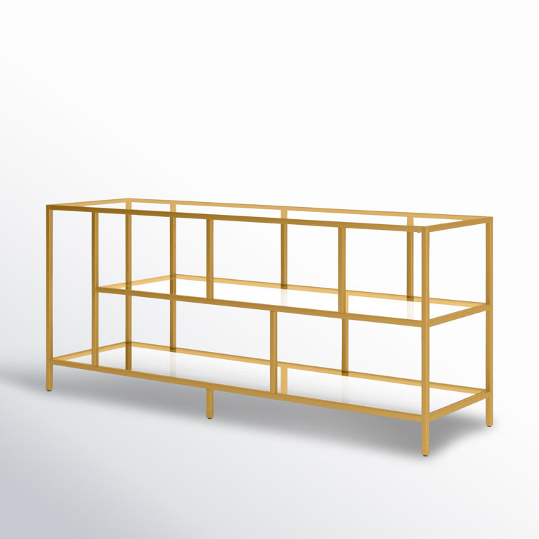Winthrop 55" White Brass TV Stand with Tempered Glass Shelves