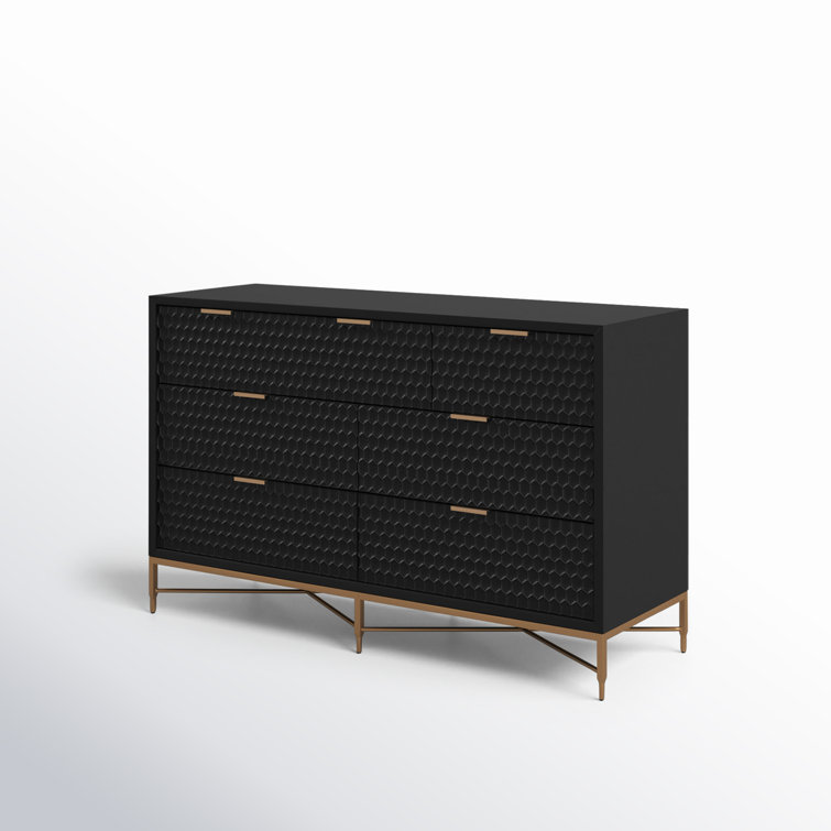 Black Pearl Contemporary 7-Drawer Dresser with Gold Accents