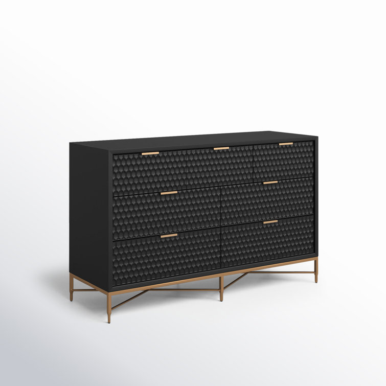Black Pearl Contemporary 7-Drawer Dresser with Gold Accents