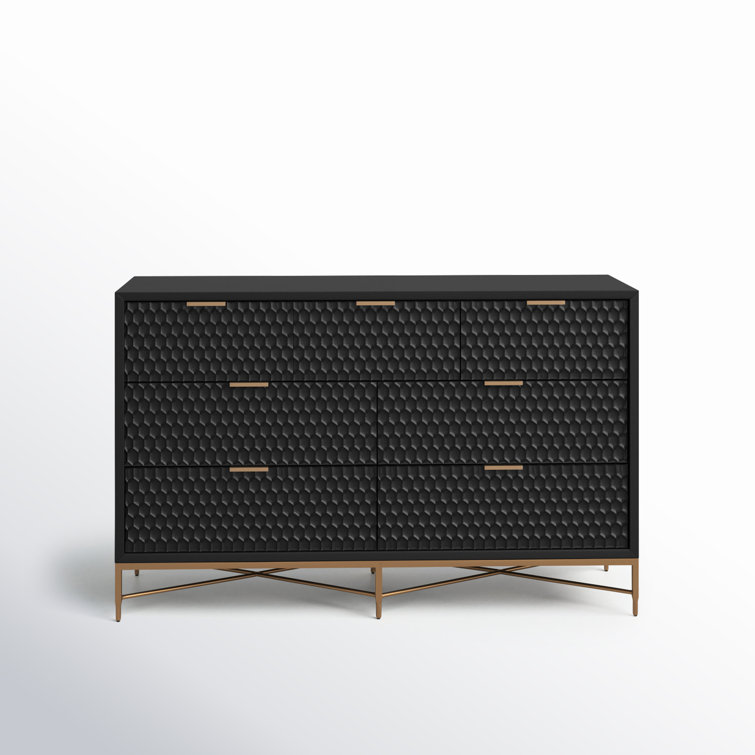 Black Pearl Contemporary 7-Drawer Dresser with Gold Accents