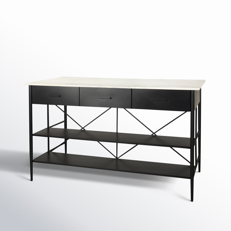 Mya White Marble Top Black Iron Kitchen Island