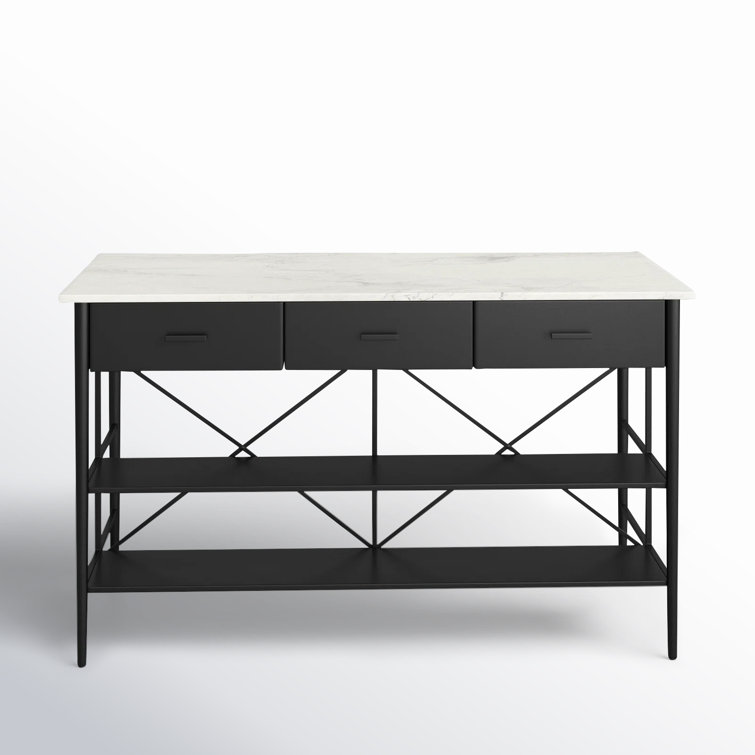 Mya White Marble Top Black Iron Kitchen Island
