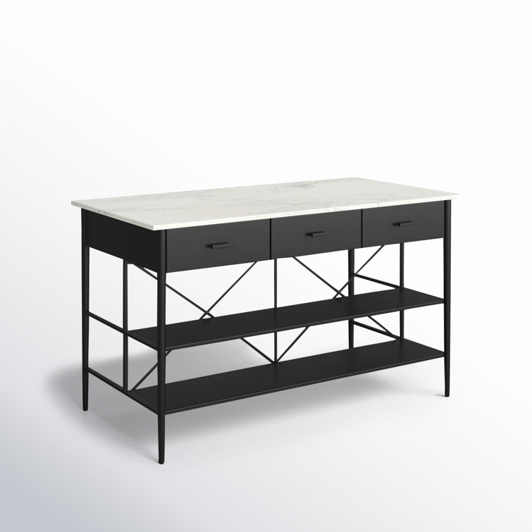 Mya White Marble Top Black Iron Kitchen Island
