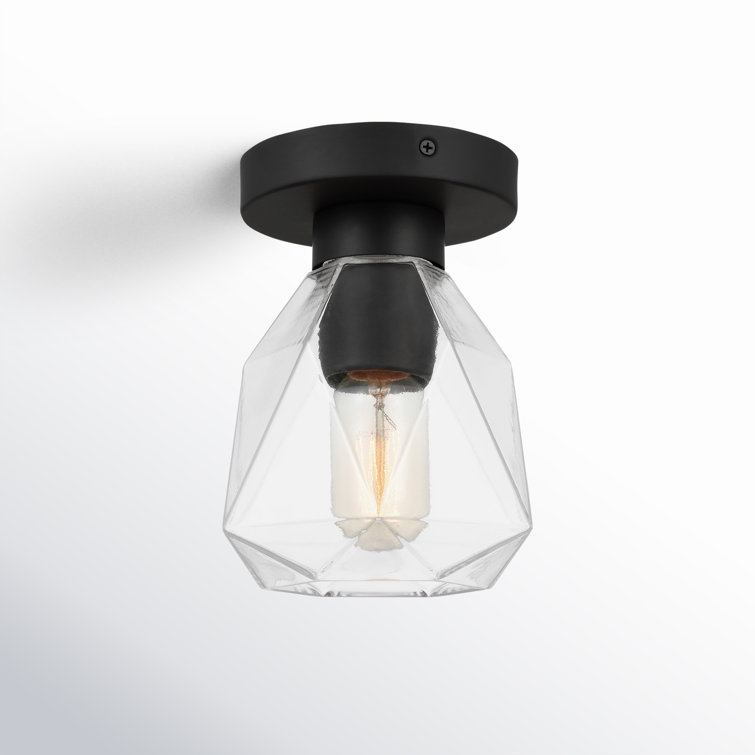 Midnight Black Geometric Glass Drum Flush Mount Light