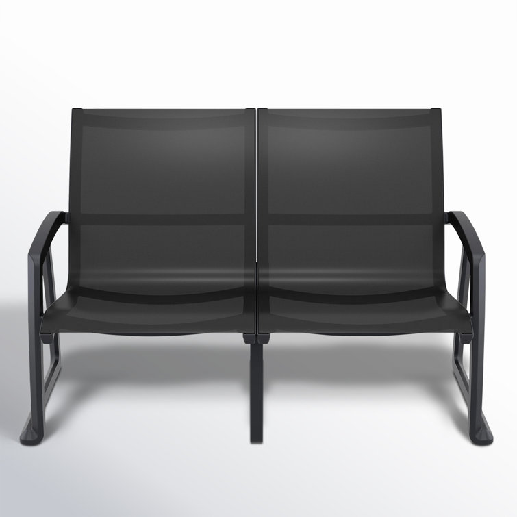 Black Plastic Outdoor Loveseat with Mesh Fabric