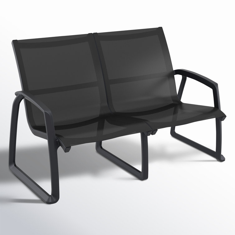 Black Plastic Outdoor Loveseat with Mesh Fabric