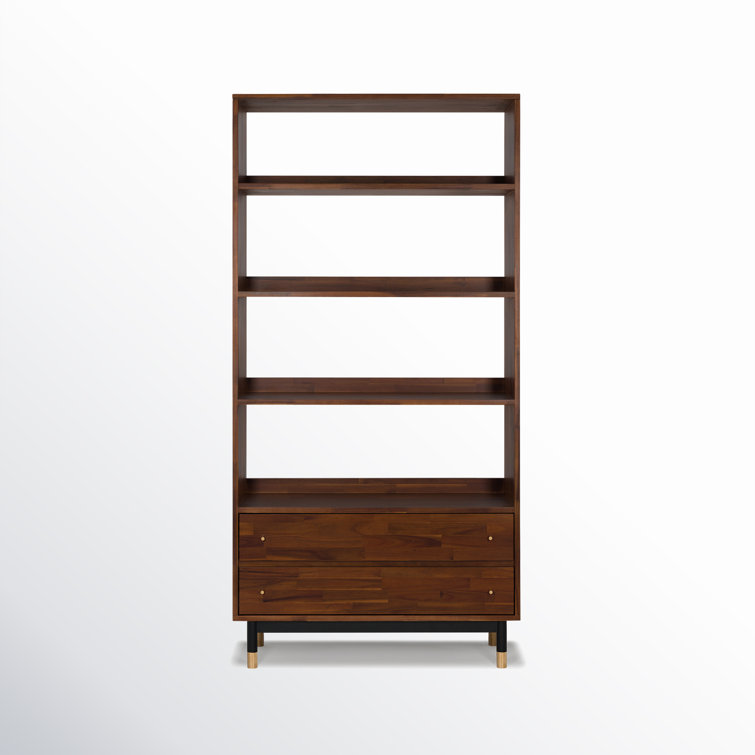 Dakota Acacia Wood Black Metal Standard Bookcase with Drawers
