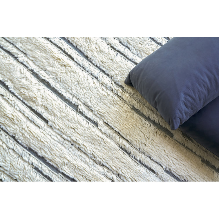 Ivory and Dark Gray Hand-Knotted Wool Striped Rug 2' x 3'