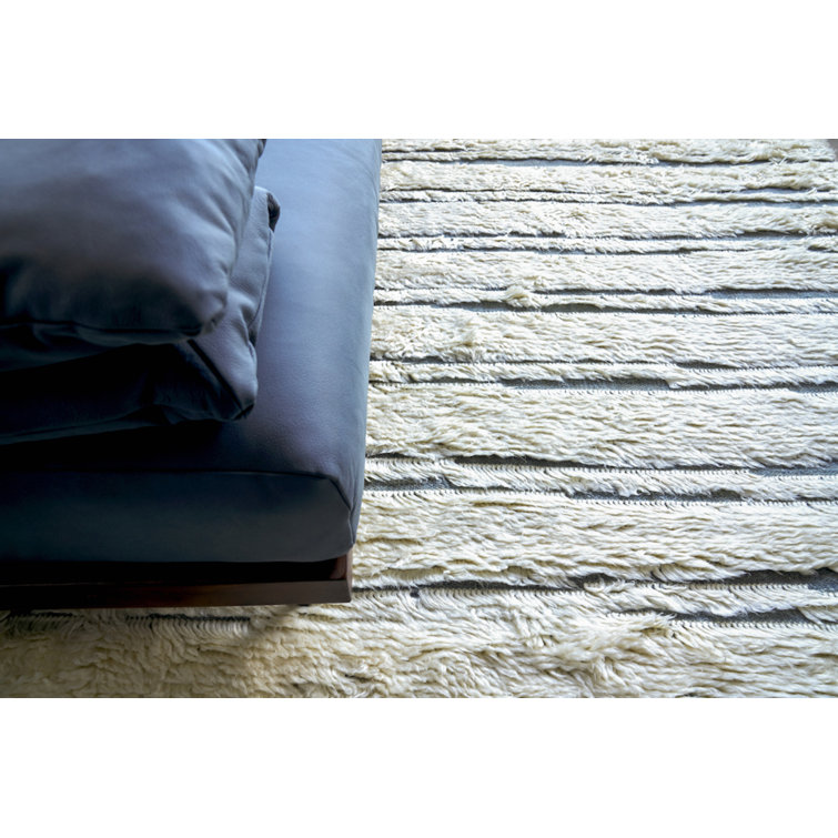 Ivory and Dark Gray Hand-Knotted Wool Striped Rug 2' x 3'
