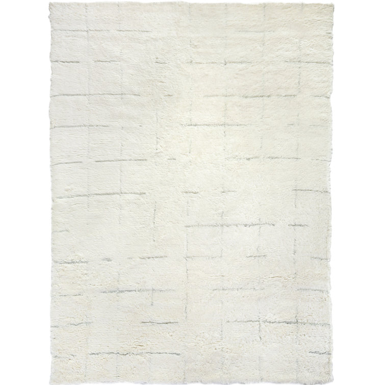 Ivory Hand-Knotted Geometric Wool Rug, 2' x 3'