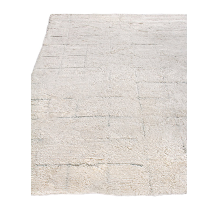 Ivory Hand-Knotted Geometric Wool Rug, 2' x 3'