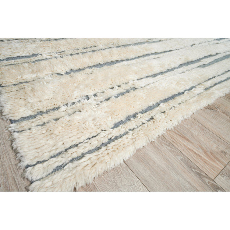 Ivory and Dark Gray Hand-Knotted Wool Striped Rug 2' x 3'