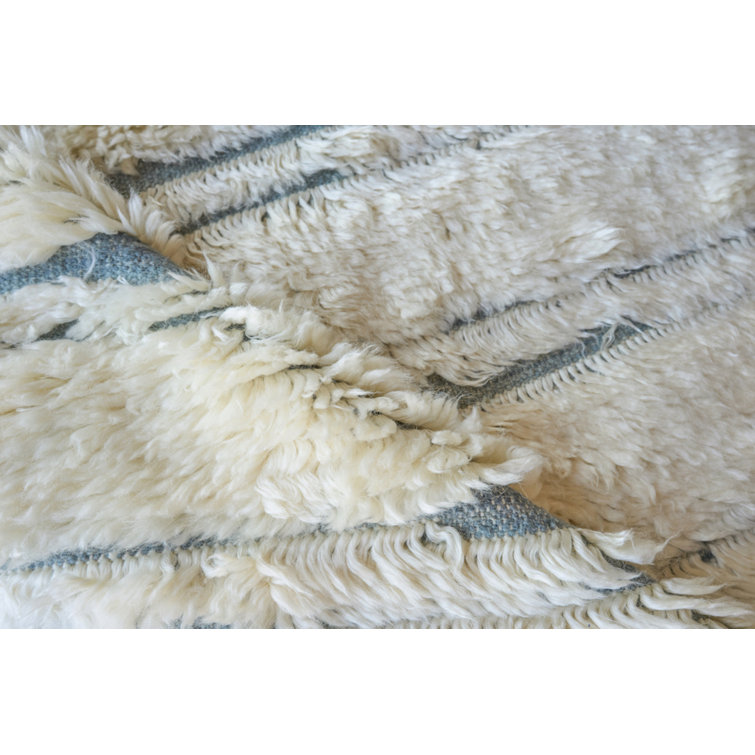 Ivory and Dark Gray Hand-Knotted Wool Striped Rug 2' x 3'