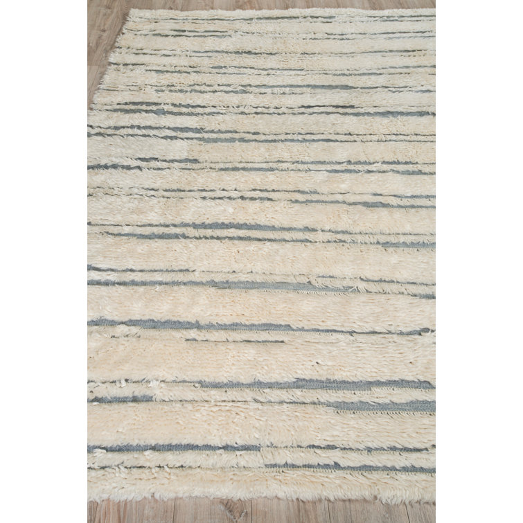 Ivory and Dark Gray Hand-Knotted Wool Striped Rug 2' x 3'