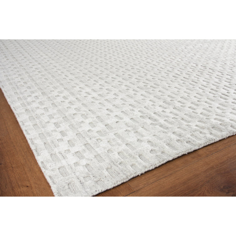 Handmade Ivory Wool and Viscose Rectangular Area Rug