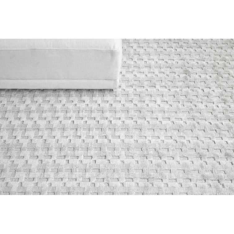 Handmade Ivory Wool and Viscose Rectangular Area Rug
