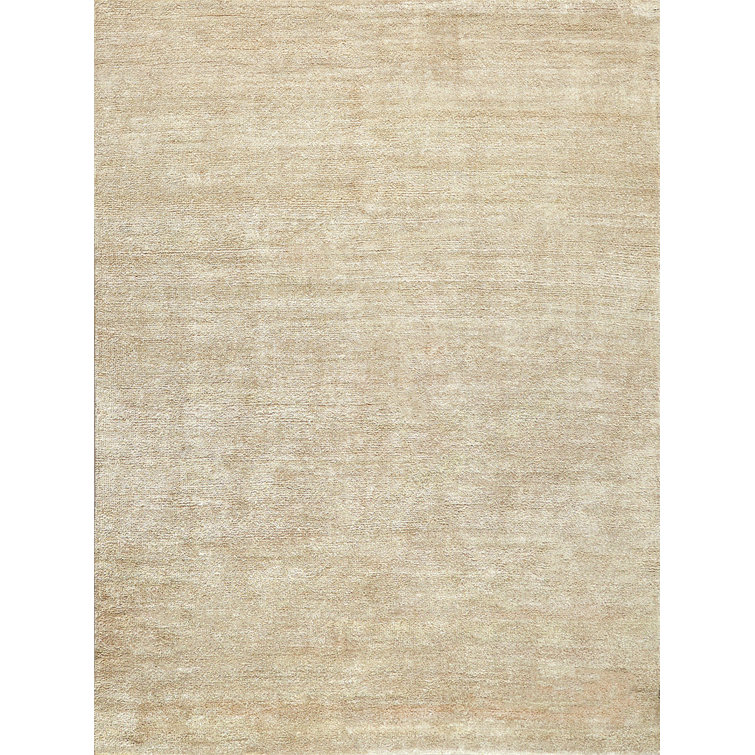 Luxurious Gold and Gray Hand-Knotted Wool and Viscose Area Rug
