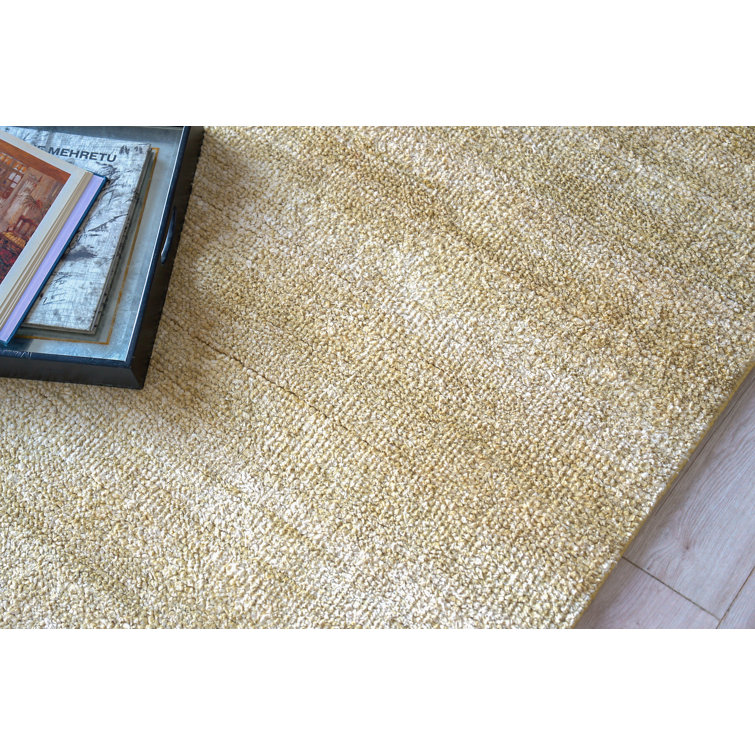 Luxurious Gold and Gray Hand-Knotted Wool and Viscose Area Rug