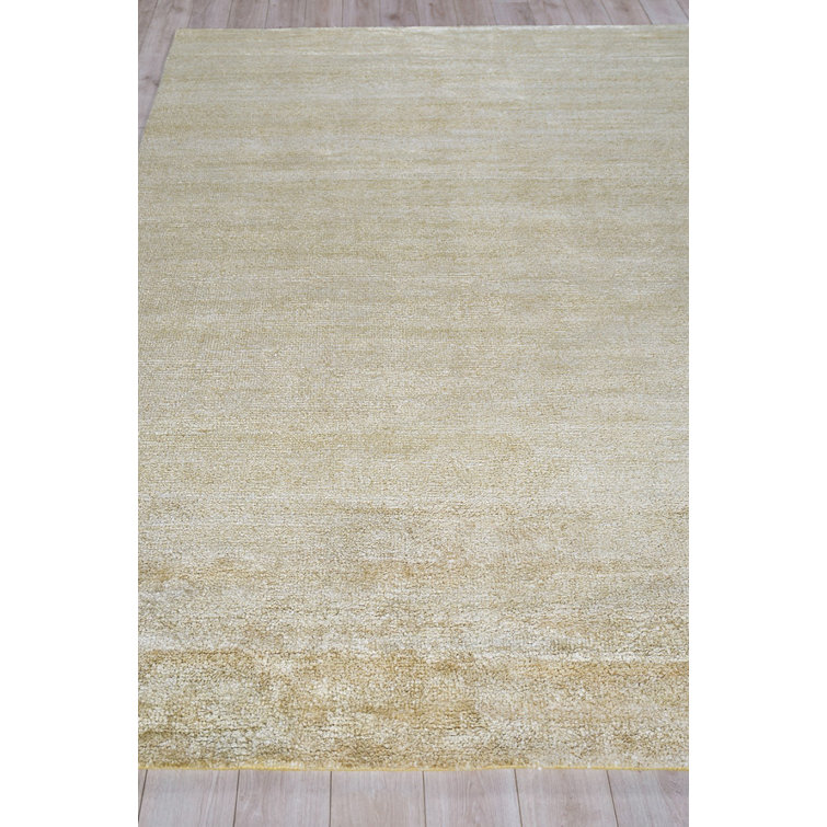 Luxurious Gold and Gray Hand-Knotted Wool and Viscose Area Rug