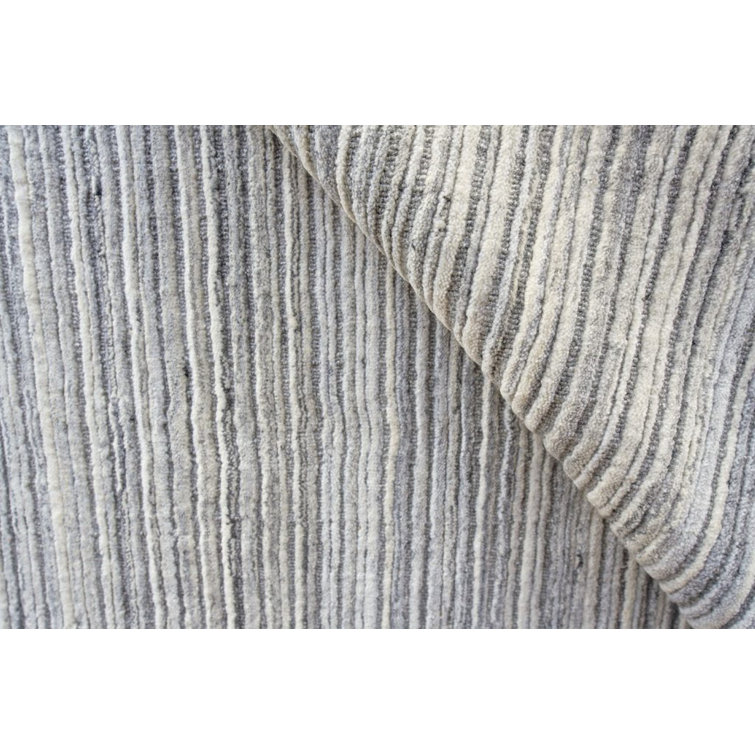 Gray and White Handmade Synthetic Striped Area Rug, 2' x 3'