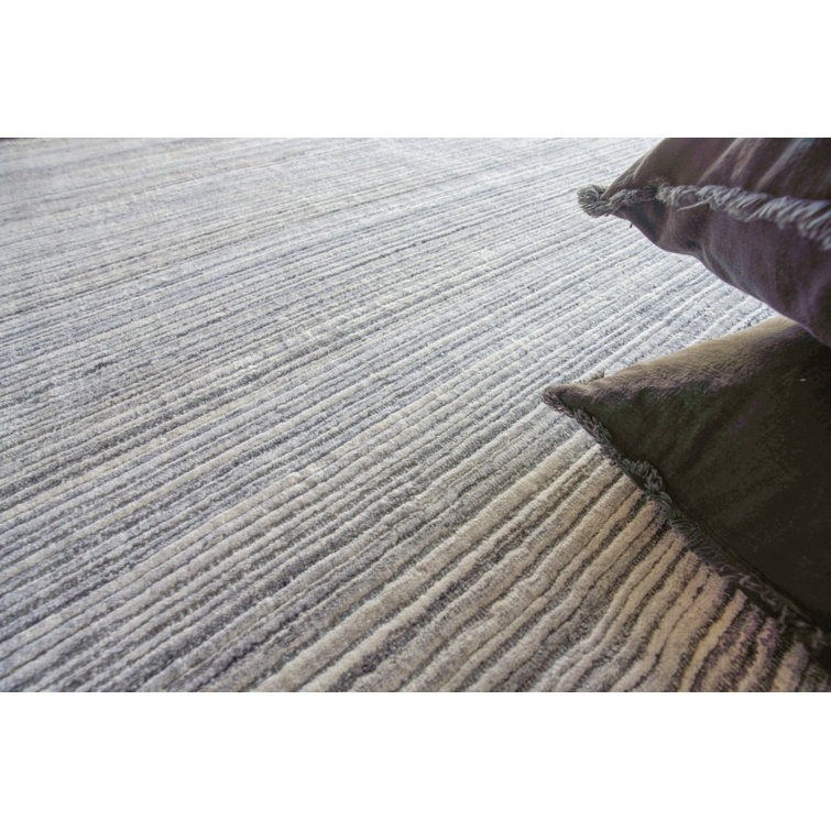 Gray and White Handmade Synthetic Striped Area Rug, 2' x 3'