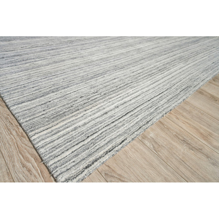 Gray and White Handmade Synthetic Striped Area Rug, 2' x 3'