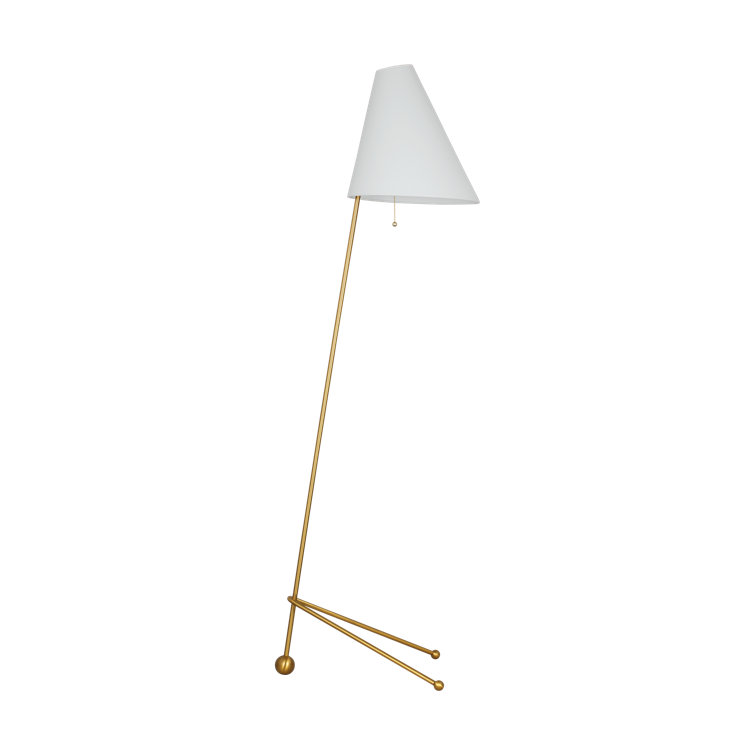 Burnished Brass Tripod Floor Lamp with White Linen Shade