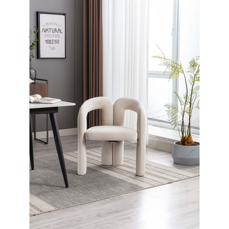 Beige Velvet Upholstered Metal Frame Side Chair Set