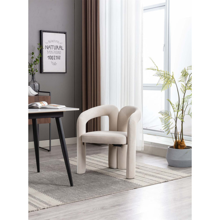 Beige Velvet Upholstered Metal Frame Side Chair Set