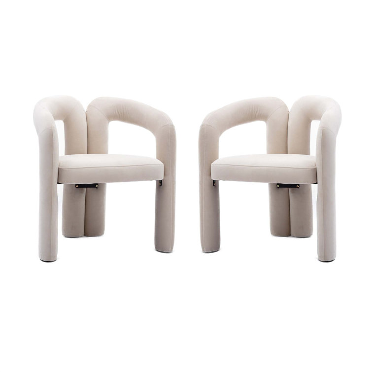 Beige Velvet Upholstered Metal Frame Side Chair Set