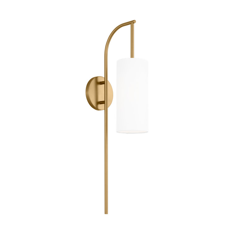 Burnished Brass Cylinder Sconce with White Linen Shade