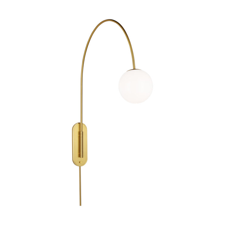 Burnished Brass Swing Arm Sconce with Milk Glass Shade