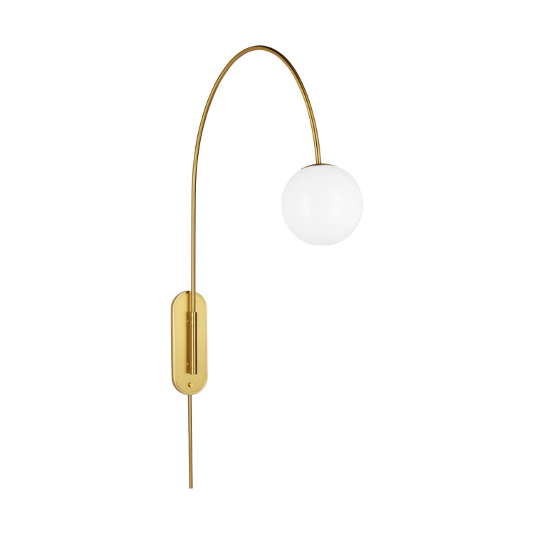 Burnished Brass Swing Arm Sconce with Milk Glass Shade